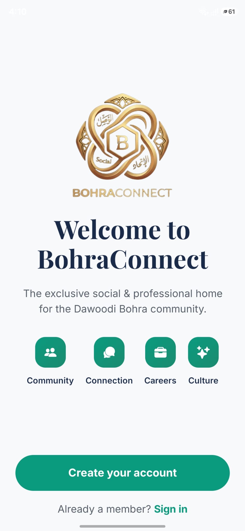BohraConnect welcome screen